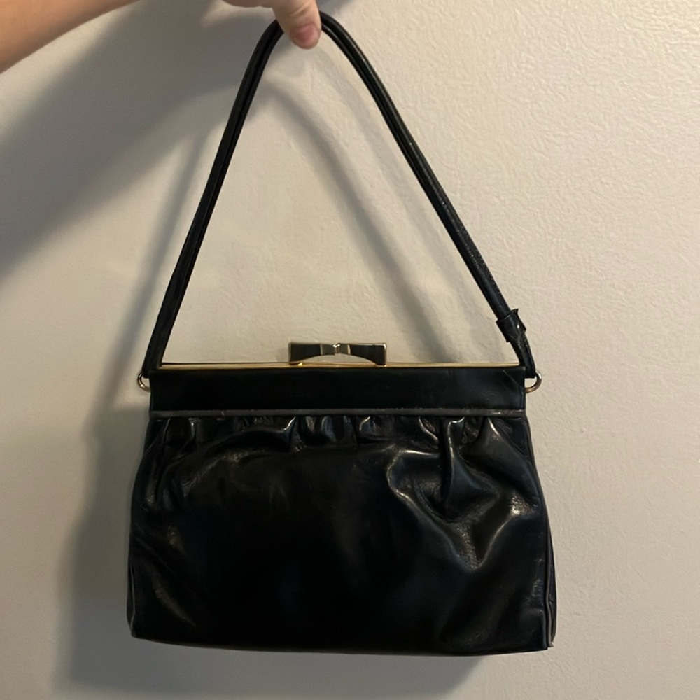 BALLY Vintage Leather Handbag black w/ Gold